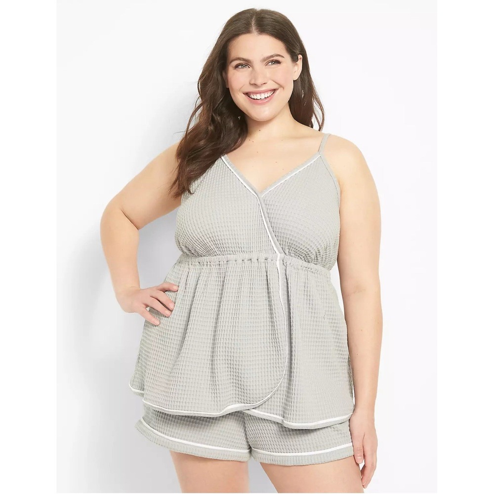 Cacique waffle knit ribbed‎ sleep pajama top grey plus size 26/28